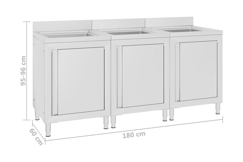 Kommerciel køkkenvask med skabe 3 stk. rustfrit stål - Hus & renovering - Køkken & bad - Badeværelse - Håndvaske - Lille håndvask