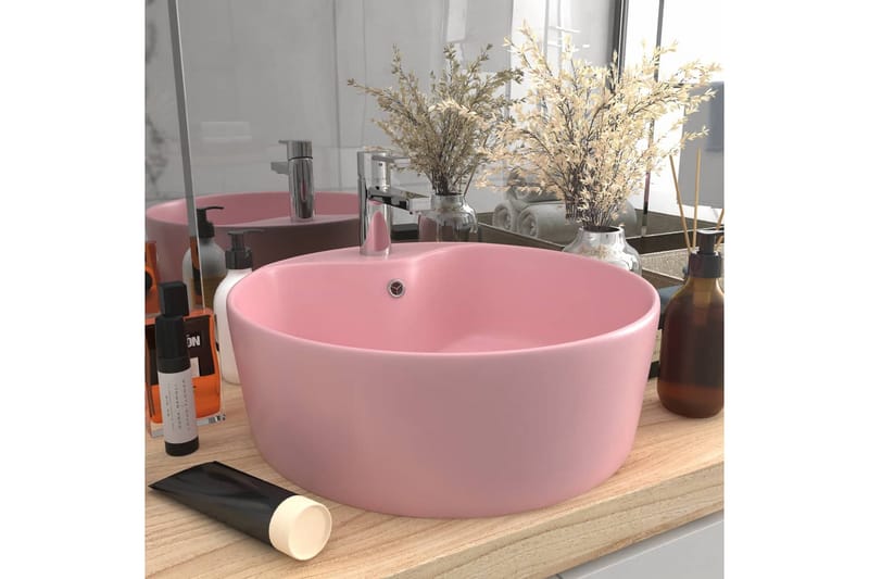 Luksuriøs Håndvask Med Overløb 36x13 cm Keramik Mat Pink - Hus & renovering - Køkken & bad - Badeværelse - Håndvaske - Lille håndvask