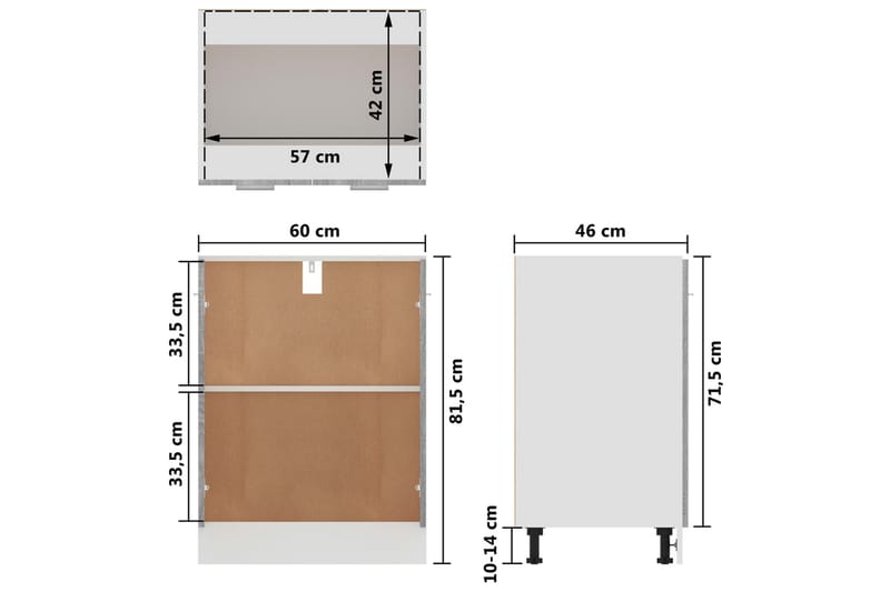 beBasic køkkenskab 60x46x81,5 cm konstrueret træ grå sonoma-eg - GrÃ¥ - Hus & renovering - Køkken & bad - Køkken & bryggers - Køkkenindretning - Køkkenskab