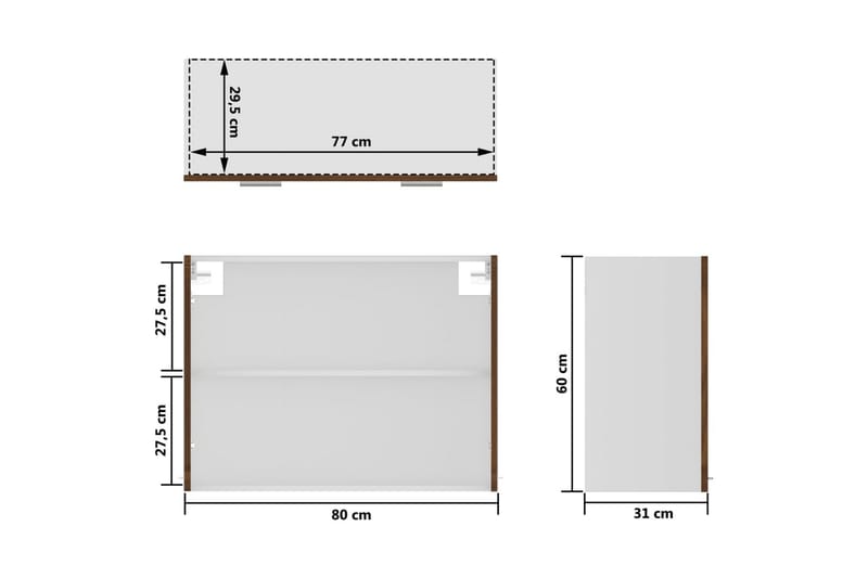 beBasic væghængt glasskab 80x31x60 cm konstrueret træ brun egetræsfarve - Brun - Hus & renovering - Køkken & bad - Køkken & bryggers - Køkkenindretning - Køkkenskab