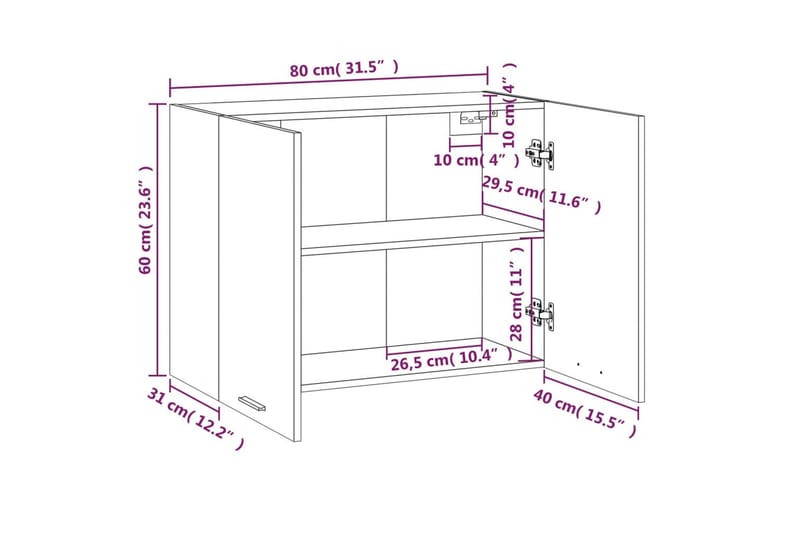 beBasic vægskab 80x31x60 cm konstrueret træ brun egetræsfarve - Brun - Hus & renovering - Køkken & bad - Køkken & bryggers - Køkkenindretning - Køkkenskab