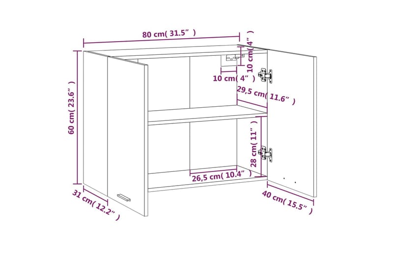 beBasic vægskab 80x31x60 cm konstrueret træ røget egetræsfarve - Brun - Hus & renovering - Køkken & bad - Køkken & bryggers - Køkkenindretning - Køkkenskab