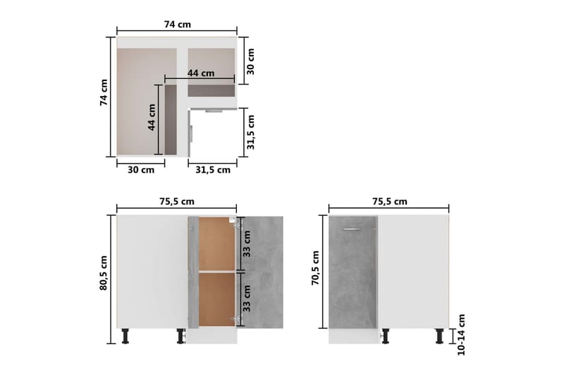 Køkkenskab 75,5x75,5x80,5 cm spånplade betongrå - Grå - Hus & renovering - Køkken & bad - Køkken & bryggers - Køkkenindretning - Køkkenskab