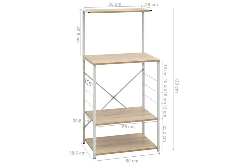 Reol Til Mikroovn 60X39,6X123 cm Spånplade Hvid Og Egetræ - Hus & renovering - Køkken & bad - Køkken & bryggers - Køkkenindretning - Køkkenskab