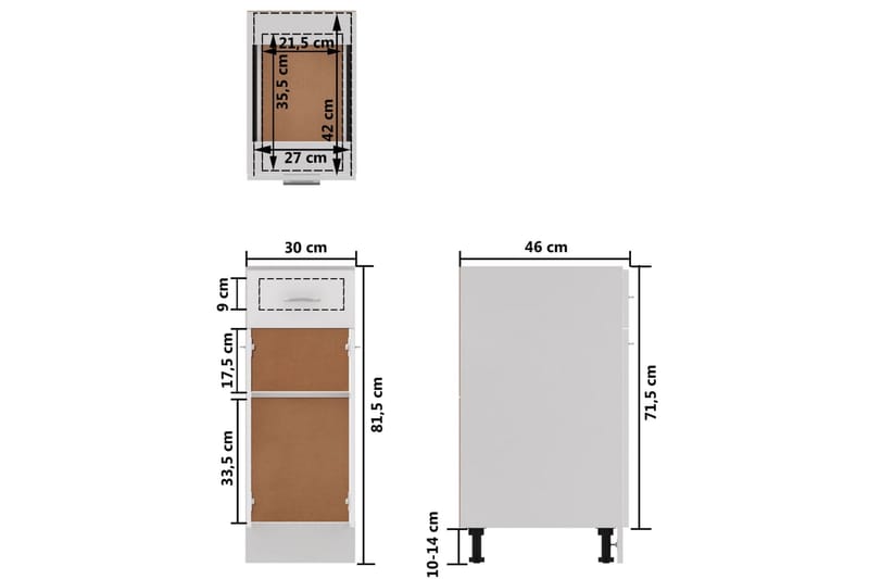 Skuffeunderskab 30x46x81,5 cm spånplade hvid højglans - Hvid - Hus & renovering - Køkken & bad - Køkken & bryggers - Køkkenindretning - Køkkenskab