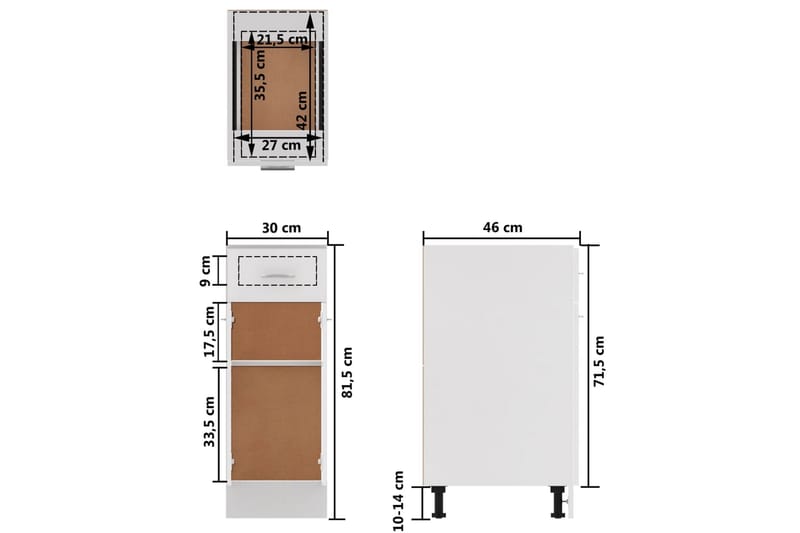 Skuffeunderskab 30x46x81,5 cm spånplader hvid - Hvid - Hus & renovering - Køkken & bad - Køkken & bryggers - Køkkenindretning - Køkkenskab