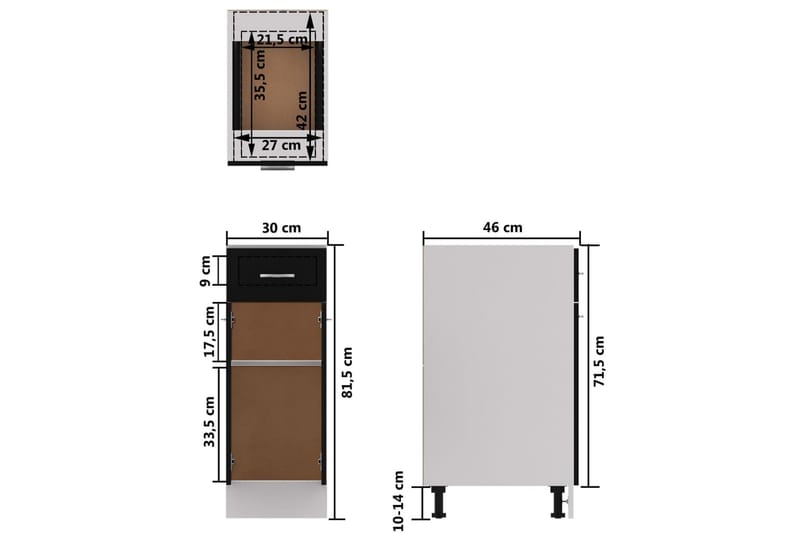 Skuffeunderskab 30x46x81,5 cm spånplader sort - Sort - Hus & renovering - Køkken & bad - Køkken & bryggers - Køkkenindretning - Køkkenskab