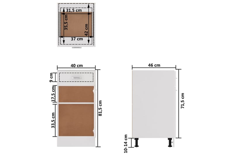 Skuffeunderskab 40x46x81,5 cm spånplade hvid højglans - Hvid - Hus & renovering - Køkken & bad - Køkken & bryggers - Køkkenindretning - Køkkenskab