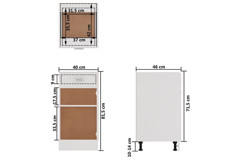 Skuffeunderskab 40x46x81,5 cm spånplade hvid - Hvid - Hus & renovering - Køkken & bad - Køkken & bryggers - Køkkenindretning - Køkkenskab