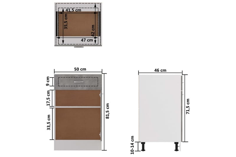 Skuffeunderskab 50x46x81,5 cm spånplade betongrå - Grå - Hus & renovering - Køkken & bad - Køkken & bryggers - Køkkenindretning - Køkkenskab