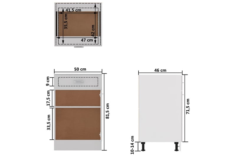 Skuffeunderskab 50x46x81,5 cm spånplade hvid højglans - Hvid - Hus & renovering - Køkken & bad - Køkken & bryggers - Køkkenindretning - Køkkenskab