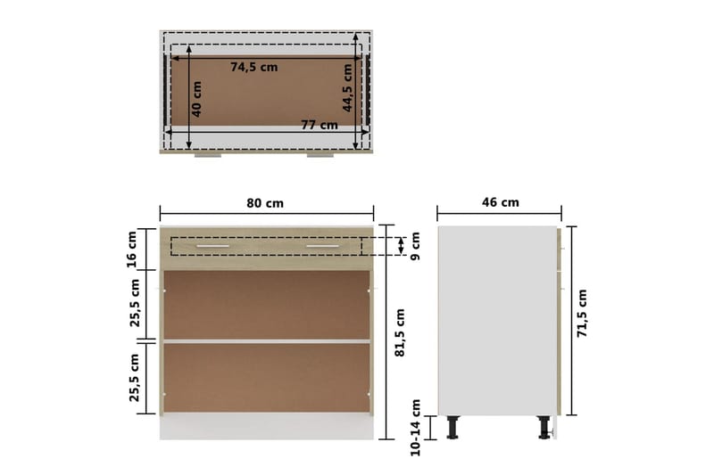 Skuffeunderskab 80x46x81,5 cm spånplade sonoma-eg - Brun - Hus & renovering - Køkken & bad - Køkken & bryggers - Køkkenindretning - Køkkenskab