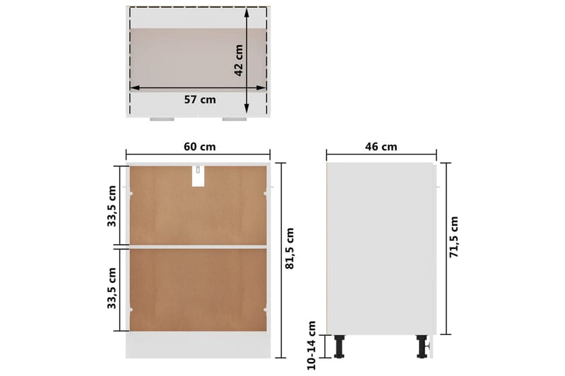 Underskab 60x46x81,5 cm spånplade hvid højglans - Hvid - Hus & renovering - Køkken & bad - Køkken & bryggers - Køkkenindretning - Køkkenskab