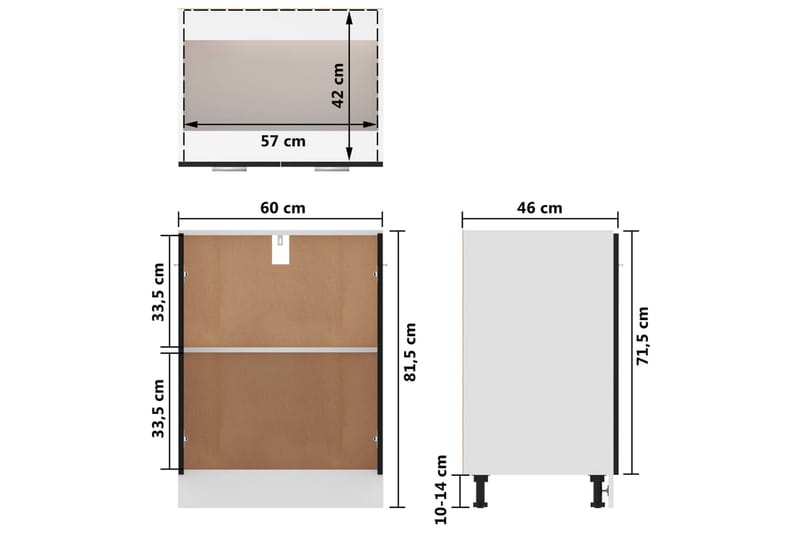 Underskab 60x46x81,5 cm spånplader sort - Sort - Hus & renovering - Køkken & bad - Køkken & bryggers - Køkkenindretning - Køkkenskab