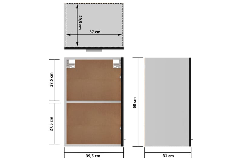 Vægskab 39,5x31x60 cm spånplade sort - Sort - Hus & renovering - Køkken & bad - Køkken & bryggers - Køkkenindretning - Køkkenskab