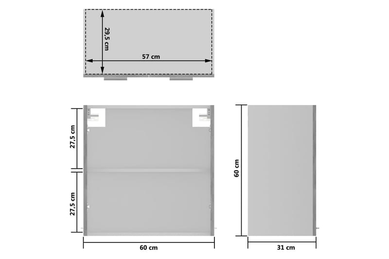 Vægskab med glaslåger 60x31x60 cm spånplade betongrå - Grå - Hus & renovering - Køkken & bad - Køkken & bryggers - Køkkenindretning - Køkkenskab