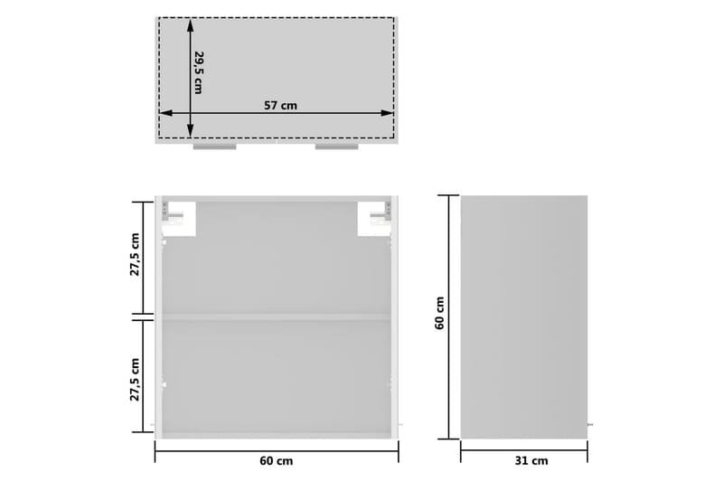 Vægskab med glaslåger 60x31x60 cm spånplade hvid højglans - Hvid - Hus & renovering - Køkken & bad - Køkken & bryggers - Køkkenindretning - Køkkenskab