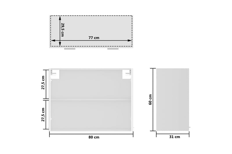 Vægskab med glaslåger 80x31x60 cm spånplade hvid højglans - Hvid - Hus & renovering - Køkken & bad - Køkken & bryggers - Køkkenindretning - Køkkenskab