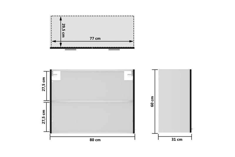 Vægskab med glaslåger 80x31x60 cm spånplade sort - Sort - Hus & renovering - Køkken & bad - Køkken & bryggers - Køkkenindretning - Køkkenskab