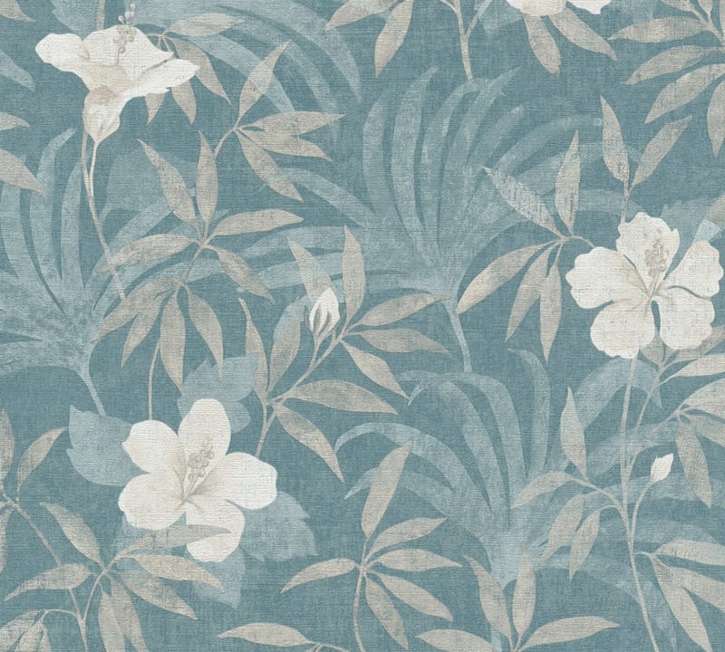 AS Creation Floral Wallpaper Cuba Nonwoven Beige Blue - AS Creation - Boligtilbehør - Vægdekoration - Tapeter - Mønstret tapet