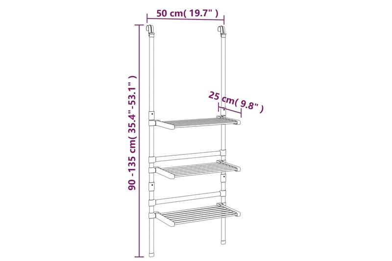 beBasic hængende tørrestativ 3 niveauer aluminium - SÃ¸lv - Hus & renovering - Køkken & bad - Køkken & bryggers - Tørre & vasketilbehør - Tørrestativ udendørs