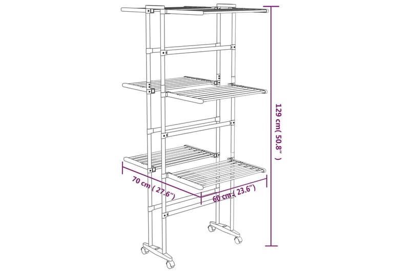 beBasic tørrestativ 3 niveauer med hjul 60x70x166 cm sølvfarvet - SÃ¸lv - Hus & renovering - Køkken & bad - Køkken & bryggers - Tørre & vasketilbehør - Tørrestativ udendørs