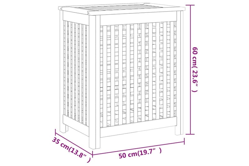 beBasic vasketøjskurv 50x35x60 cm massivt teaktræ - Brun - Badeværelsestilbehør - Vasketøjskurv