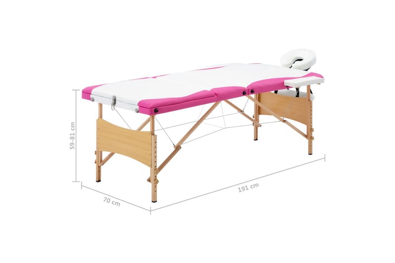 foldbart massagebord 3 zoner træ hvid og pink - Hvid - Husholdning - Personpleje & helbred - Massage & wellness - Massagebord