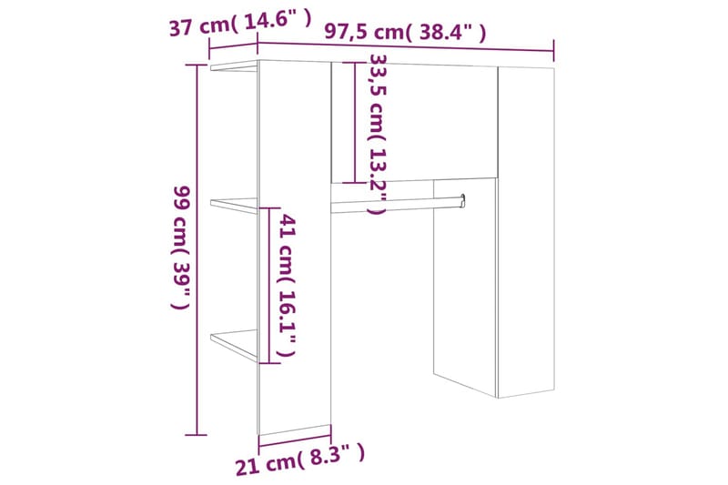 beBasic entrÃ©møbel 97,5x37x99 cm konstrueret træ hvid - Hvid - Opbevaring - Tøjopbevaring - Knagerækker - Tøjstativ