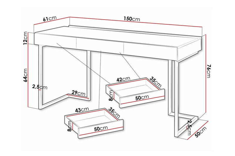 Rathmore BørneSkrivebord 76 cm - Grå - Møbler - Børnemøbler - Børneborde - Skrivebord børn