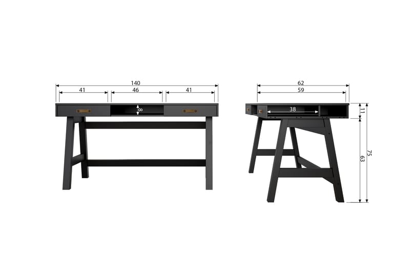 Wickam Børneskrivebord 140 cm - Sort - Møbler - Børnemøbler - Børneborde - Skrivebord børn