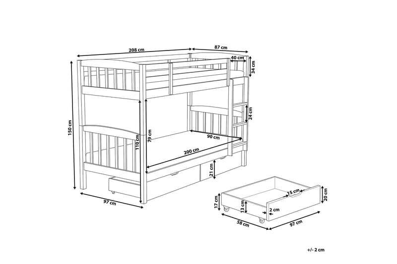 Revin Køjeseng 90x200 cm med Opbevaring - Marineblå - Møbler - Børnemøbler - Børneseng & juniorseng - Køjeseng børn