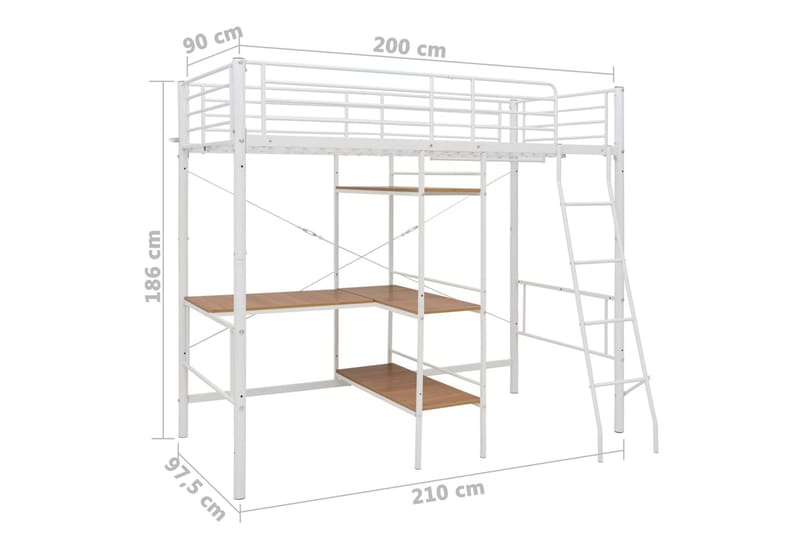 Sengestel Til Køjeseng med Bord 90x200 cm Metal Hvid - Hvid - Møbler - Børnemøbler - Børneseng & juniorseng - Køjeseng børn