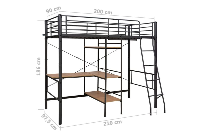 Sengestel Til Køjeseng med Bord 90x200 cm Sort - Sort - Møbler - Børnemøbler - Børneseng & juniorseng - Køjeseng børn