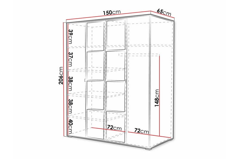 Aberfelt Børneskab 150x206 cm - Sort - Møbler - Børnemøbler - Opbevaring børneværelse - Børneskab