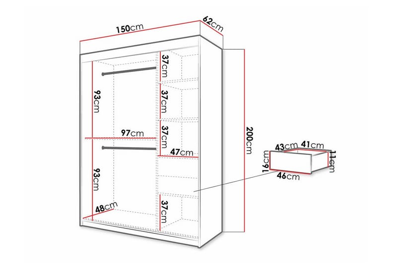 Dunvegan Garderobe 150x200 cm - Sort - Møbler - Børnemøbler - Opbevaring børneværelse - Børneskab