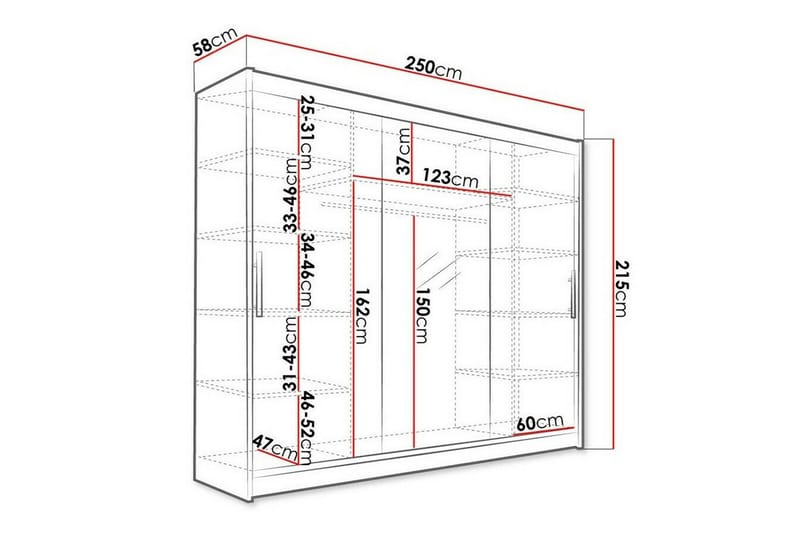 Glenmore Børneskab 250x215 cm - Hvid - Møbler - Børnemøbler - Opbevaring børneværelse - Børneskab