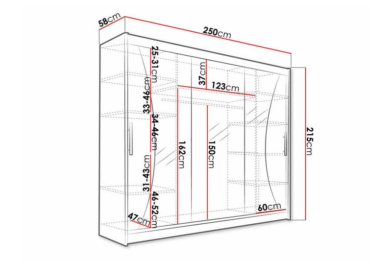 Glenmore Børneskab 250x215 cm - Hvid - Møbler - Børnemøbler - Opbevaring børneværelse - Børneskab