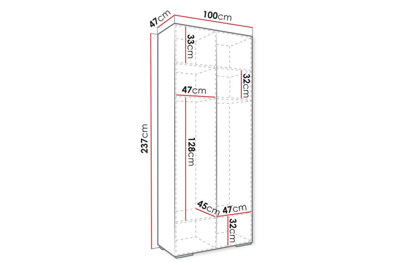 Greencastle Børneskab 100x237 cm - Hvid - Møbler - Børnemøbler - Opbevaring børneværelse - Børneskab