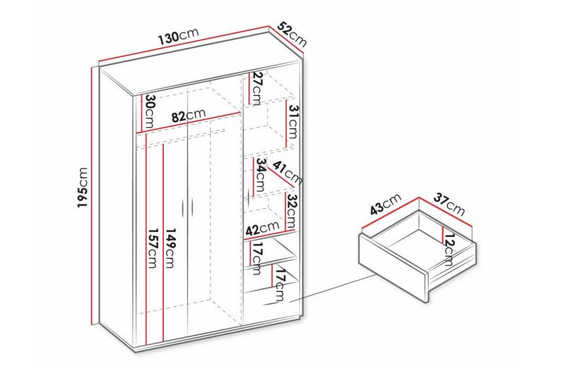 Rathmore Børneskab 130x195 cm - Sort - Møbler - Børnemøbler - Opbevaring børneværelse - Børneskab