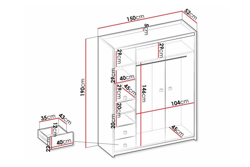 Rathmore Børneskab 150x190 cm - Grå - Møbler - Børnemøbler - Opbevaring børneværelse - Børneskab