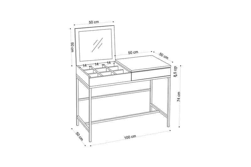 Amour Sminkebord 100x74 cm Hvid/Sort - Hanah Home - Møbler - Borde - Sminkebord & konsolbord