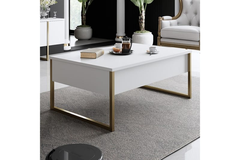 Luxe Sofabord 90x40 cm Hvid/Guld - Hanah Home - Møbler - Borde - Sofabord