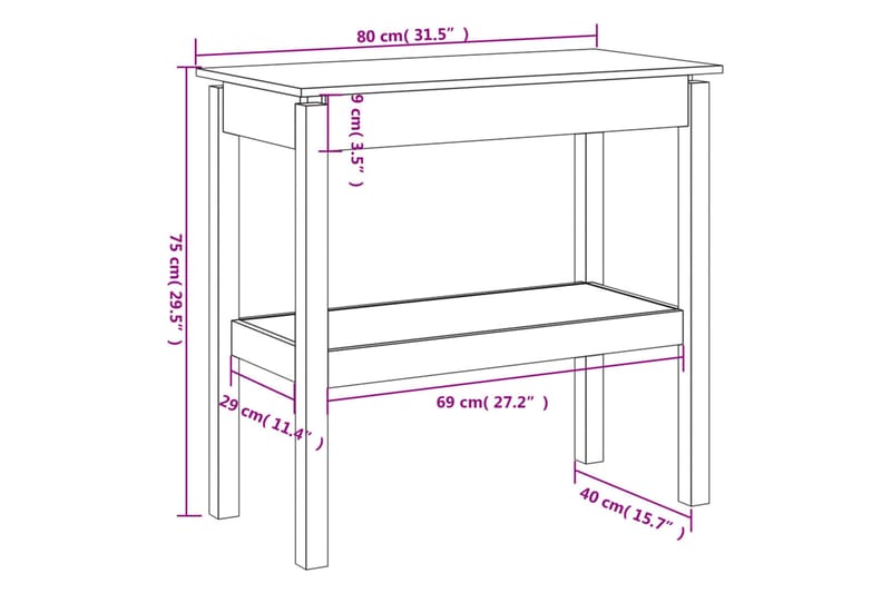 beBasic konsolbord 80x40x75 cm massivt fyrretræ - Brun - Møbler - Borde - Aflastningsbord - Konsolbord & sidebord