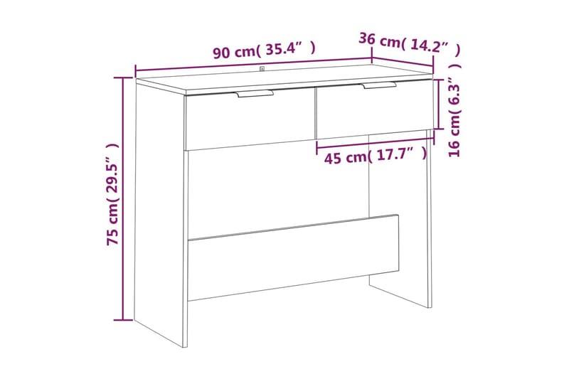 beBasic konsolbord 90x36x75 cm konstrueret træ røget egetræsfarve - Brun - Møbler - Borde - Aflastningsbord - Entrébord