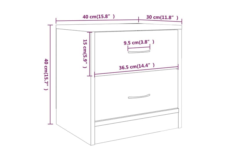 beBasic sengebord 40x30x40 cm konstrueret træ røget egetræsfarve - Brun - Møbler - Borde - Aflastningsbord - Sengebord