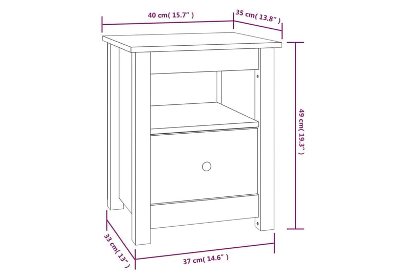 beBasic sengebord 40x35x49 cm massivt fyrretræ - Brun - Møbler - Borde - Aflastningsbord - Sengebord