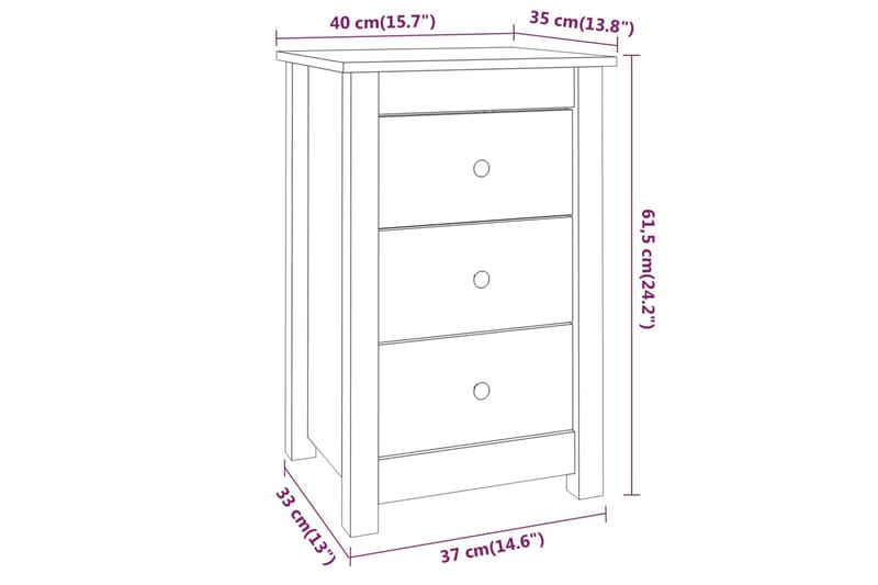 beBasic sengebord 40x35x61,5 cm massivt fyrretræ - Brun - Møbler - Borde - Aflastningsbord - Sengebord