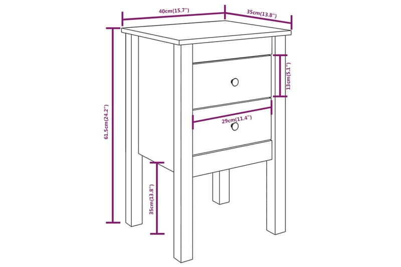 beBasic sengebord 40x35x61,5 cm massivt fyrretræ gyldenbrun - Brun - Møbler - Borde - Aflastningsbord - Sengebord