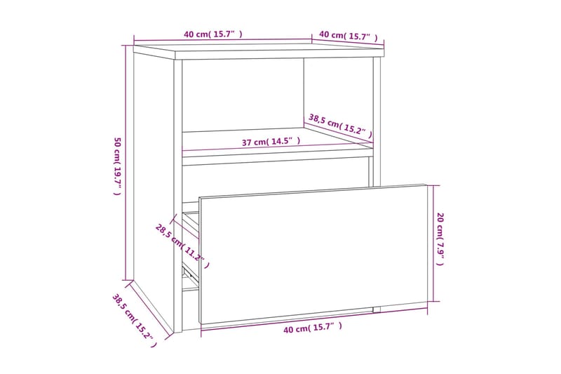 beBasic sengebord 40x40x50 cm konstrueret træ røget egetræsfarve - Brun - Møbler - Borde - Aflastningsbord - Sengebord